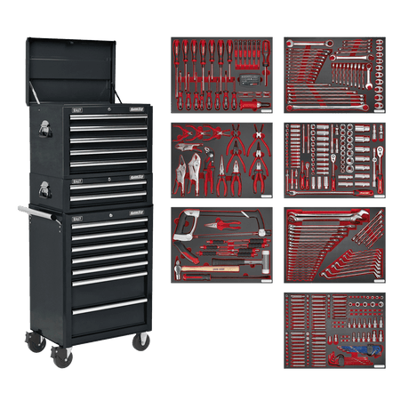 Sealey TBTPCOMBO2 Superline PRO® Tool Chest Combination 14 Drawer with 446pc Tool Kit - Black - TBTPCOMBO2 - Sealey Tools UK - Trade Counter Direct