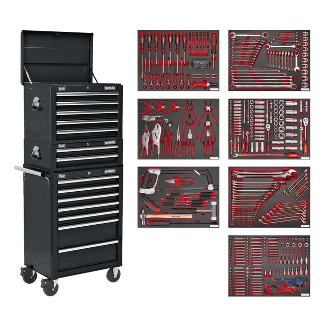 Sealey TBTPCOMBO2 Superline PRO® Tool Chest Combination 14 Drawer with 446pc Tool Kit - Black - TBTPCOMBO2 - Sealey Tools UK - Trade Counter Direct