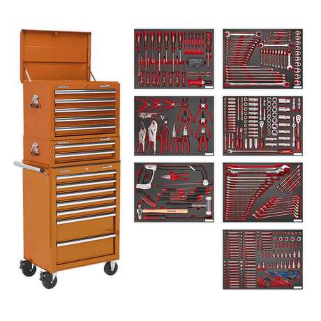 Sealey TBTPCOMBO4 Tool Chest Combination 14 Drawer with Ball Bearing Slides - Orange & 446pc Tool Kit - TBTPCOMBO4 - Sealey Tools UK - Trade Counter Direct