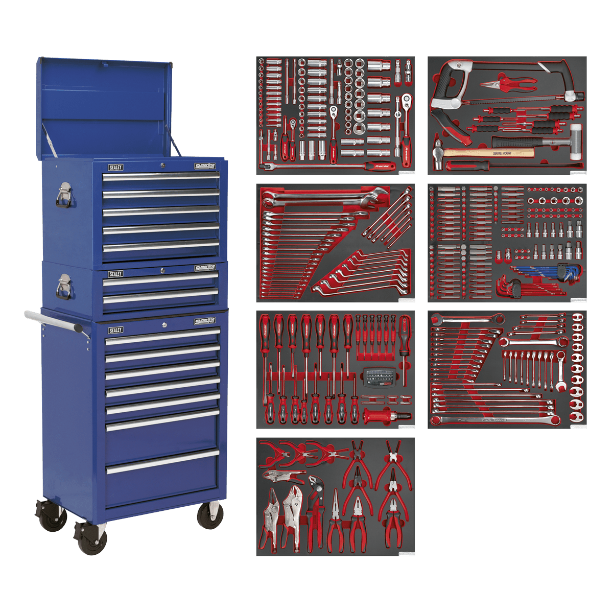 Sealey TBTPCOMBO5 Superline PRO® Tool Chest Combination 14 Drawer with 446pc Tool Kit - Blue - TBTPCOMBO5 - Sealey Tools UK - Trade Counter Direct