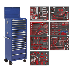 Sealey TBTPCOMBO5 Superline PRO® Tool Chest Combination 14 Drawer with 446pc Tool Kit - Blue - TBTPCOMBO5 - Sealey Tools UK - Trade Counter Direct
