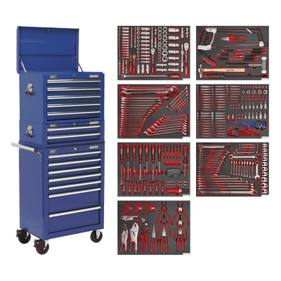 Sealey TBTPCOMBO5 Superline PRO® Tool Chest Combination 14 Drawer with 446pc Tool Kit - Blue - TBTPCOMBO5 - Sealey Tools UK - Trade Counter Direct
