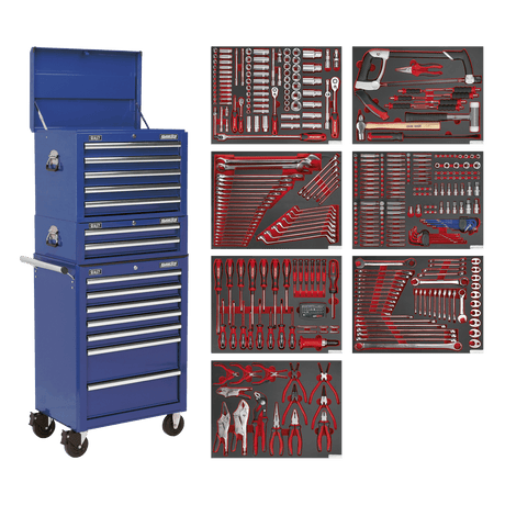 Sealey TBTPCOMBO5 Superline PRO® Tool Chest Combination 14 Drawer with 446pc Tool Kit - Blue - TBTPCOMBO5 - Sealey Tools UK - Trade Counter Direct