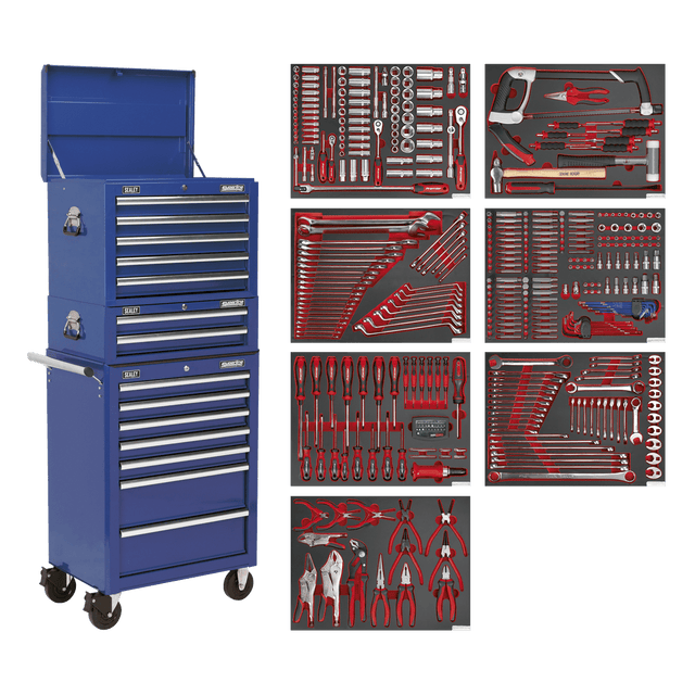 Sealey TBTPCOMBO5 Superline PRO® Tool Chest Combination 14 Drawer with 446pc Tool Kit - Blue - TBTPCOMBO5 - Sealey Tools UK - Trade Counter Direct