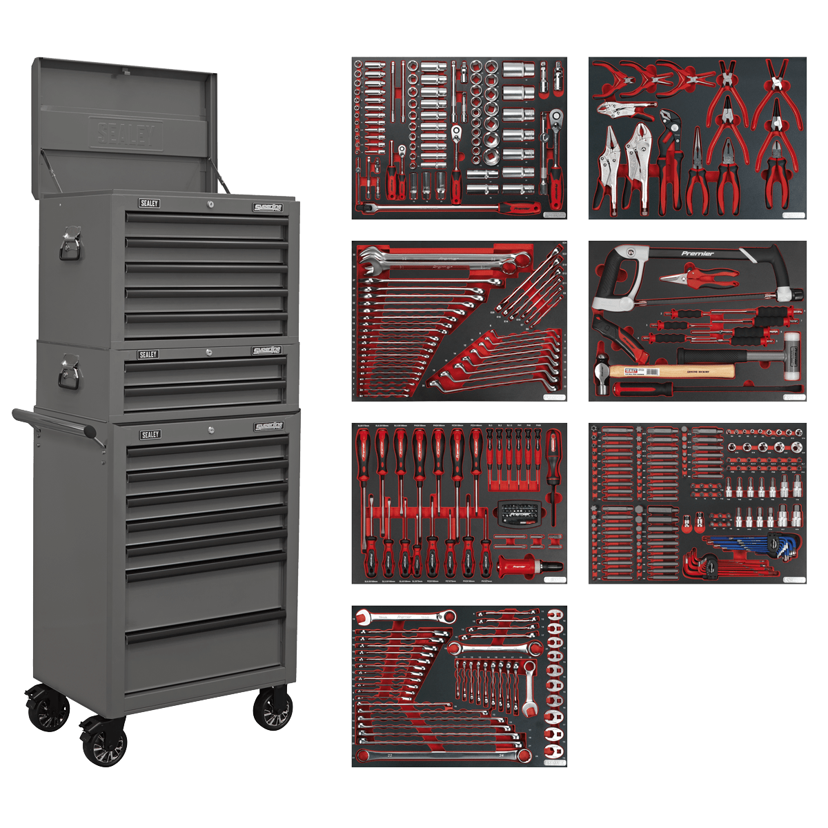 Sealey TBTPCOMBO6 Superline PRO® Tool Chest Combination 14 Drawer with 446pc Tool Kit - Grey - TBTPCOMBO6 - Sealey Tools UK - Trade Counter Direct