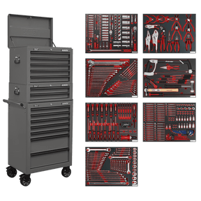 Sealey TBTPCOMBO6 Superline PRO® Tool Chest Combination 14 Drawer with 446pc Tool Kit - Grey - TBTPCOMBO6 - Sealey Tools UK - Trade Counter Direct