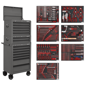 Sealey TBTPCOMBO6 Superline PRO® Tool Chest Combination 14 Drawer with 446pc Tool Kit - Grey - TBTPCOMBO6 - Sealey Tools UK - Trade Counter Direct