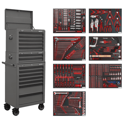 Sealey TBTPCOMBO6 Superline PRO® Tool Chest Combination 14 Drawer with 446pc Tool Kit - Grey - TBTPCOMBO6 - Sealey Tools UK - Trade Counter Direct