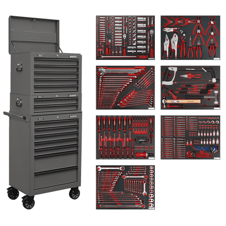Sealey TBTPCOMBO6 Superline PRO® Tool Chest Combination 14 Drawer with 446pc Tool Kit - Grey - TBTPCOMBO6 - Sealey Tools UK - Trade Counter Direct