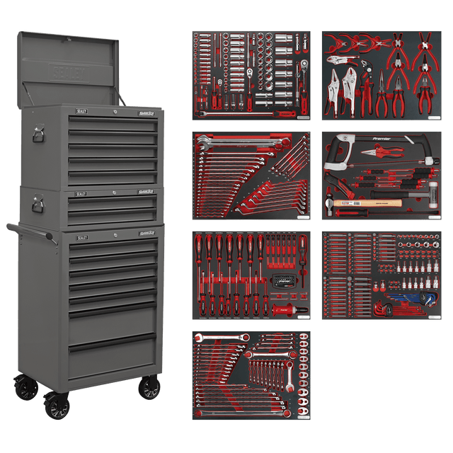 Sealey TBTPCOMBO6 Superline PRO® Tool Chest Combination 14 Drawer with 446pc Tool Kit - Grey - TBTPCOMBO6 - Sealey Tools UK - Trade Counter Direct