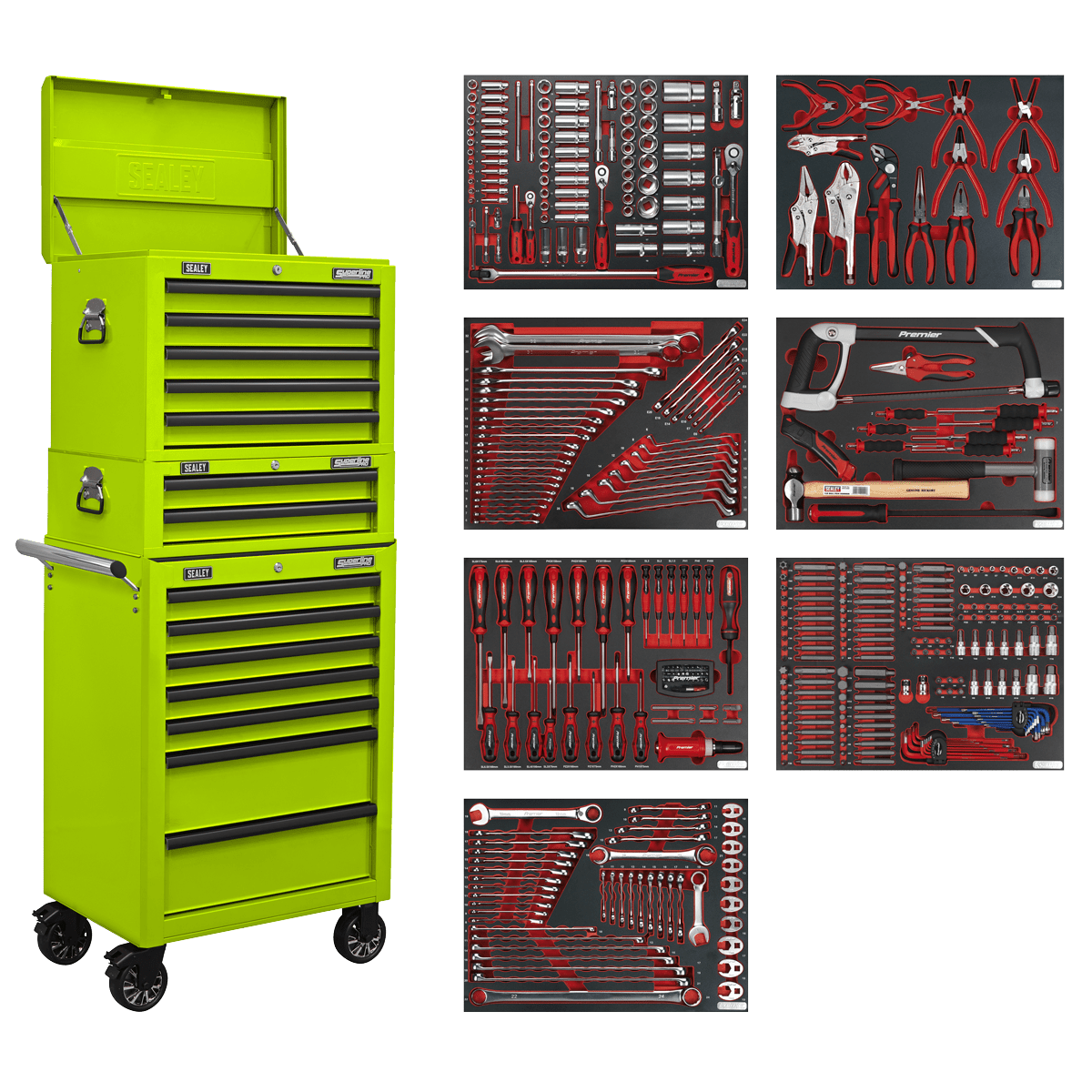 Sealey TBTPCOMBO7 Superline PRO® Tool Chest Combination 14 Drawer with 446pc Tool Kit - Green - TBTPCOMBO7 - Sealey Tools UK - Trade Counter Direct