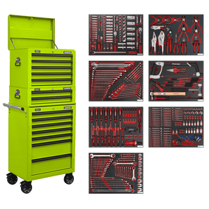 Sealey TBTPCOMBO7 Superline PRO® Tool Chest Combination 14 Drawer with 446pc Tool Kit - Green - TBTPCOMBO7 - Sealey Tools UK - Trade Counter Direct