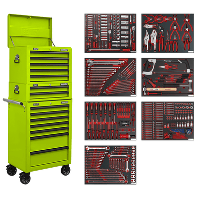 Sealey TBTPCOMBO7 Superline PRO® Tool Chest Combination 14 Drawer with 446pc Tool Kit - Green - TBTPCOMBO7 - Sealey Tools UK - Trade Counter Direct
