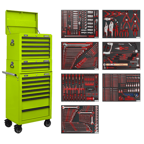 Sealey TBTPCOMBO7 Superline PRO® Tool Chest Combination 14 Drawer with 446pc Tool Kit - Green - TBTPCOMBO7 - Sealey Tools UK - Trade Counter Direct