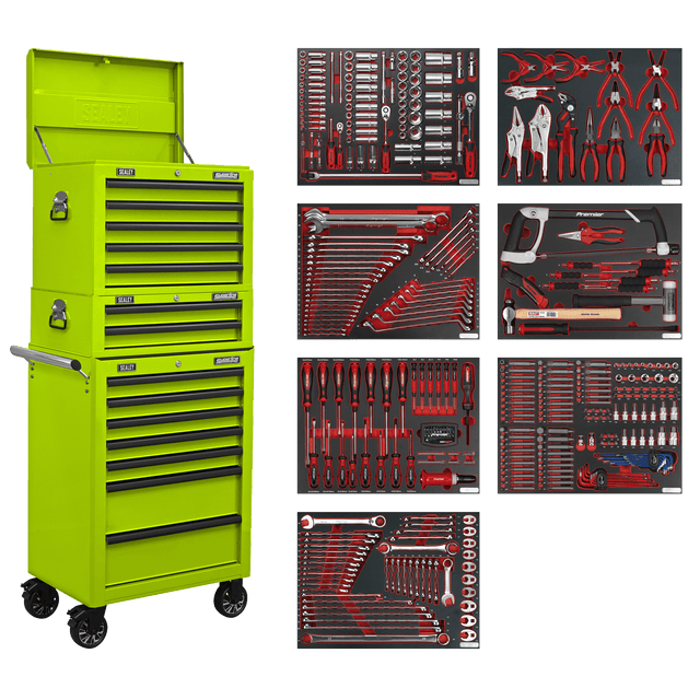 Sealey TBTPCOMBO7 Superline PRO® Tool Chest Combination 14 Drawer with 446pc Tool Kit - Green - TBTPCOMBO7 - Sealey Tools UK - Trade Counter Direct