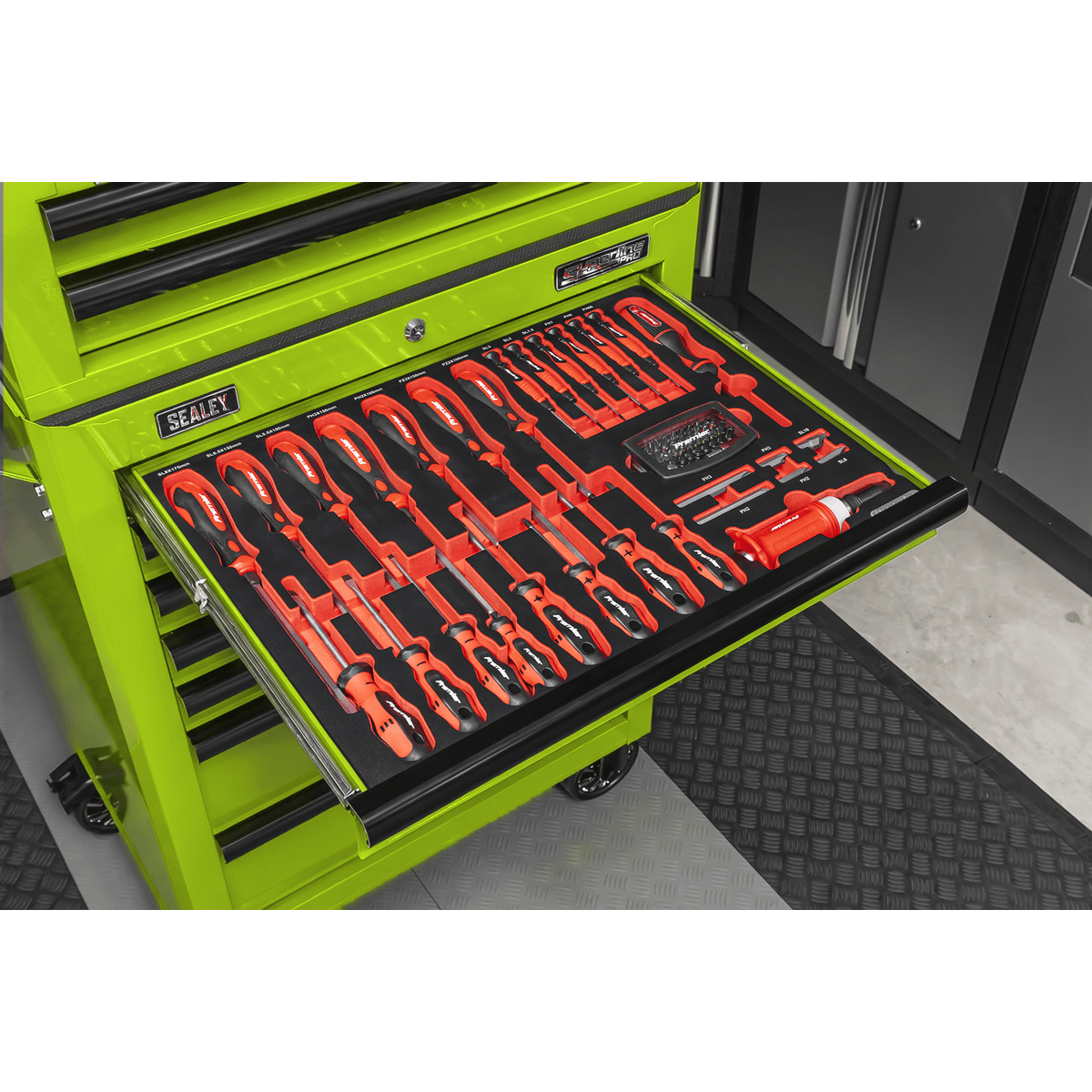 Sealey TBTPCOMBO7 Superline PRO® Tool Chest Combination 14 Drawer with 446pc Tool Kit - Green - TBTPCOMBO7 - Sealey Tools UK - Trade Counter Direct