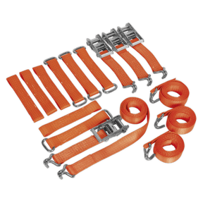 Sealey TDRWKIT Car Transporter Ratchet Tie Down Alloy/Steel Wheel Kit 4pc 50mm x 3m 4500kg Breaking Strength - TDRWKIT - Sealey Tools UK - Trade Counter Direct
