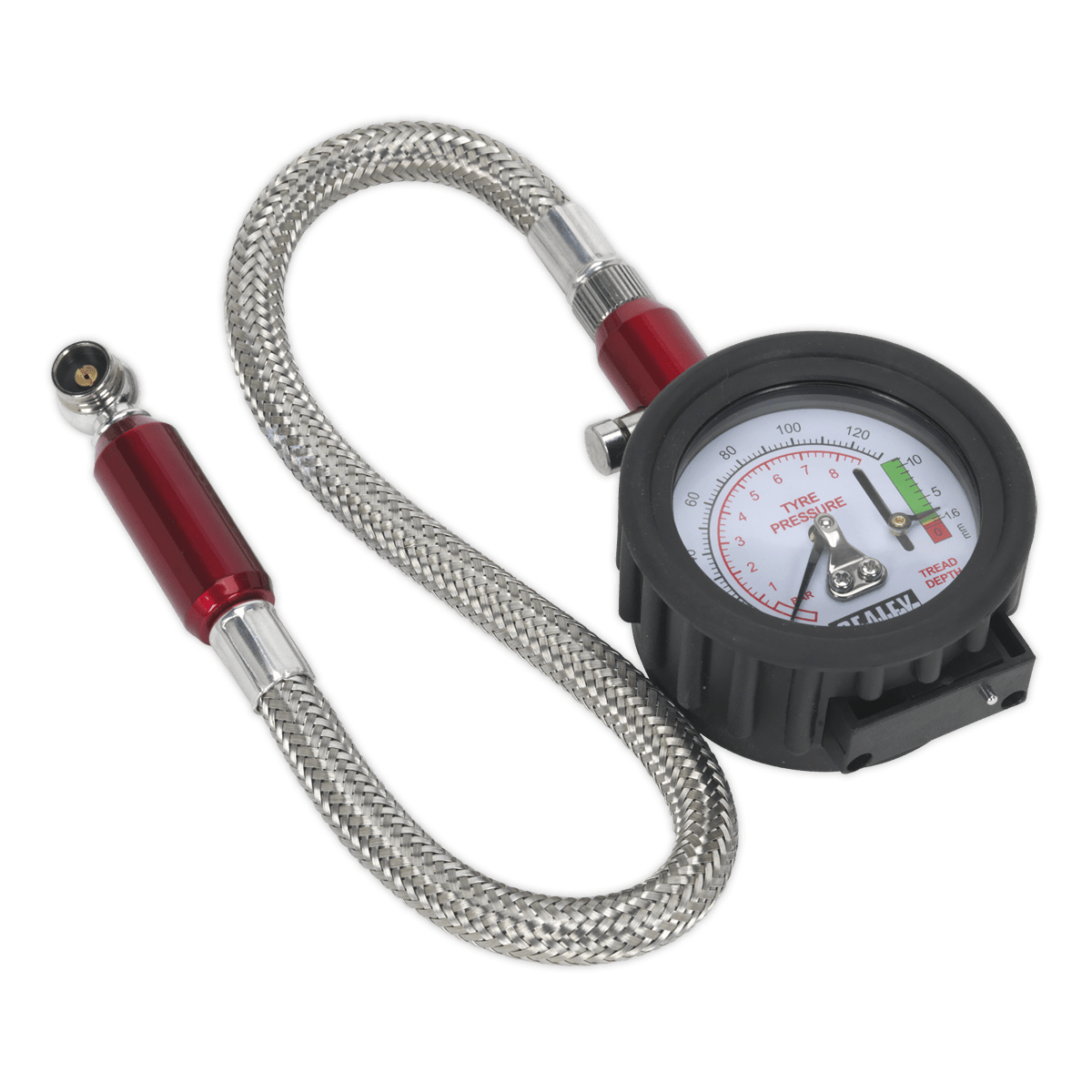 Sealey TSTPDG02 Tyre Pressure Gauge & Tyre Tread Depth Gauge - Flexible Hose 0 - 8bar(0 - 120psi) - TSTPDG02 - Sealey Tools UK - Trade Counter Direct