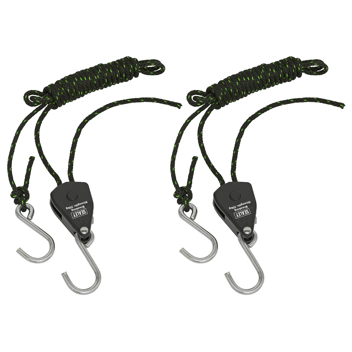 Sealey VS0118 Ratchet Parts Hanger/Tie Down with S-Shaped Hooks 2m - Pack of 2 - VS0118 - Sealey Tools UK - Trade Counter Direct