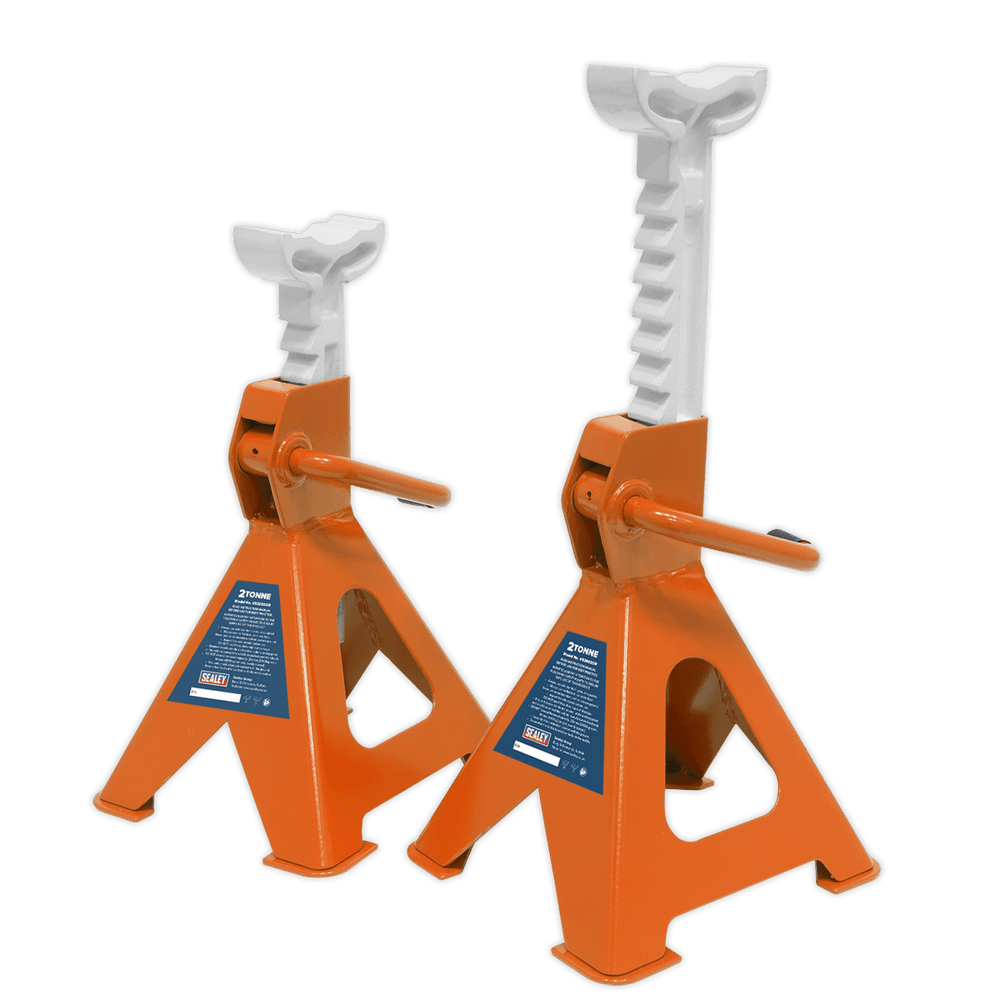 Sealey VS2002OR Axle Stands (Pair) 2tonne Capacity per Stand Ratchet Type - Orange - VS2002OR - Sealey Tools UK - Trade Counter Direct