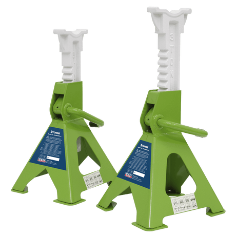 Sealey VS2003HV Axle Stands (Pair) 3tonne Capacity per Stand Ratchet Type - Hi - Vis Green - VS2003HV - Sealey Tools UK - Trade Counter Direct