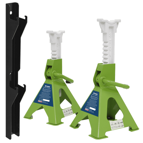 Sealey VS2003HVCOMBO Axle Stand & Axle Stand Storage Rack Combo 3 Tonne - Hi - Vis Green - VS2003HVCOMBO - Sealey Tools UK - Trade Counter Direct