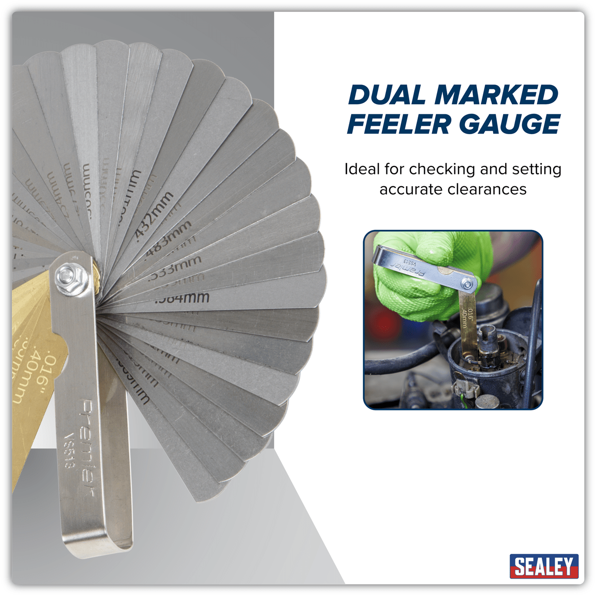 Sealey VS513 Premier Combination Steel/Brass Dual Marked Feeler Gauge 36 Blade - VS513 - Sealey Tools UK - Trade Counter Direct