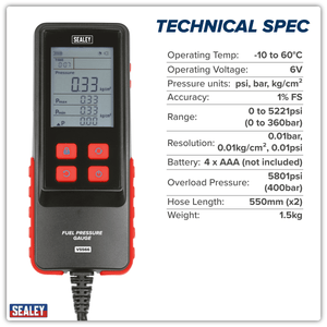 Sealey VS566 Digital Fuel Injection Pressure Test Kit for GDI Fuel Circuits 6pc - VS566 - Sealey Tools UK - Trade Counter Direct