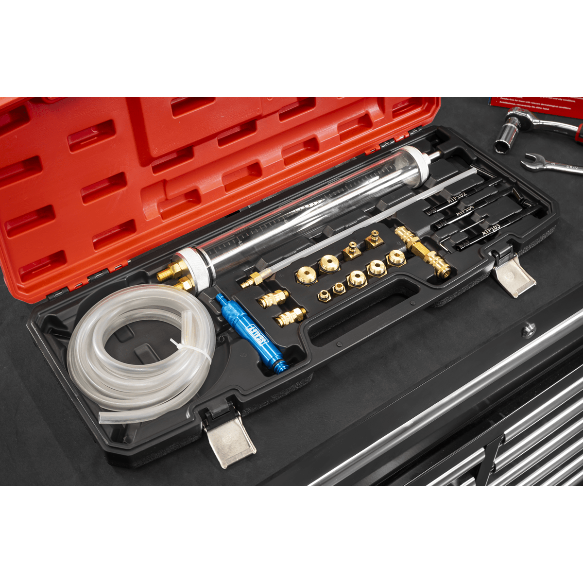 Sealey VS7095 Transmission Oil Refilling Pump & Adaptor Kit for VAG 18pc - VS7095 - Sealey Tools UK - Trade Counter Direct