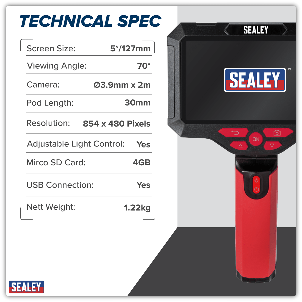 Sealey VS8117 Video Borescope 3.9mm Camera & 5" Screen - VS8117 - Sealey Tools UK - Trade Counter Direct