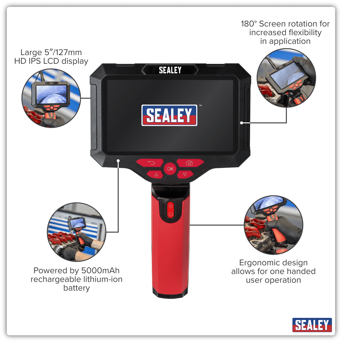 Sealey VS8118 Video Borescope 5.5mm Camera Dual Lens & 5" Screen - VS8118 - Sealey Tools UK - Trade Counter Direct