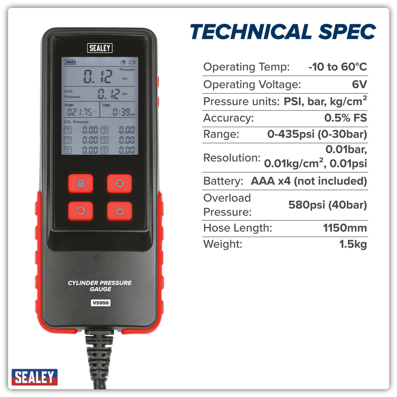 Sealey VS956 Digital Compression Test Kit 10pc - VS956 - Sealey Tools UK - Trade Counter Direct