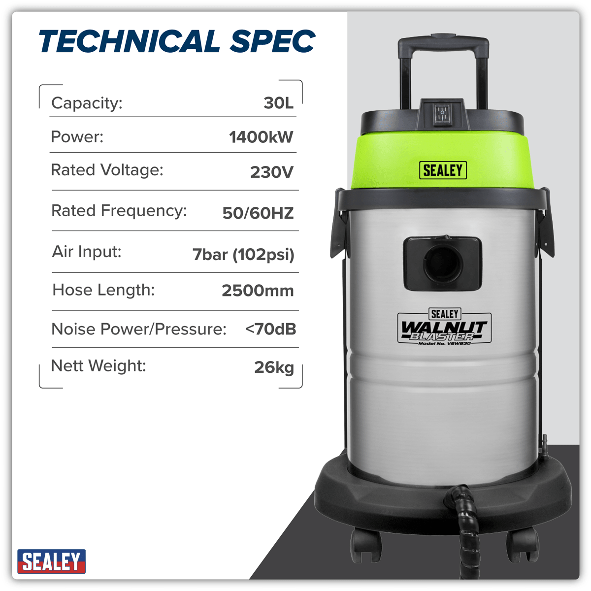 Sealey VSWB30 Walnut Blaster 30L Capacity - VSWB30 - Sealey Tools UK - Trade Counter Direct