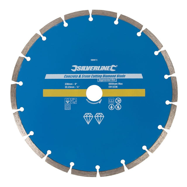 Silverline Concrete and Stone Cutting Diamond Blade 230 x 22.23mm Segmented Rim - 589673 - 589673 - Silverline - Trade Counter Direct