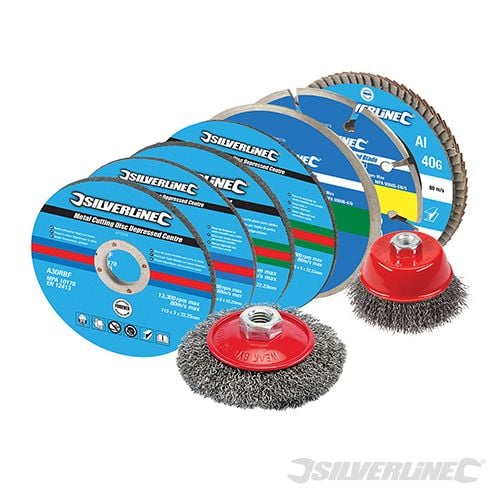 Silverline Cutting & Grinding Discs Kit 12pce 12pce 115mm - 633831 - 633831 - Silverline - Trade Counter Direct