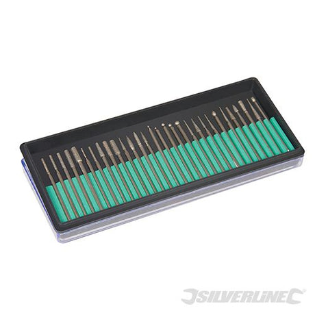 Silverline Diamond Burr Set 30pce 2.35mm Mandrel - 839879 - 839879 - Silverline - Trade Counter Direct