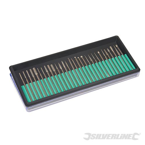 Silverline Diamond Burr Set 30pce 2.35mm Mandrel - 839879 - 839879 - Silverline - Trade Counter Direct