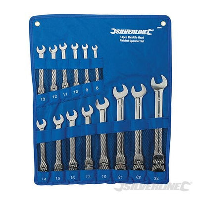 Silverline Flexible Head Ratchet Spanner Set 14pce 8 - 24mm - 399017 - 399017 - Silverline - Trade Counter Direct