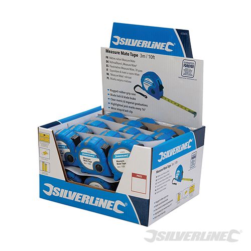 Silverline Measure Mate Tape Display Box 30pce 3m / 10ft x 16mm - 633625 - 633625 - Silverline - Trade Counter Direct