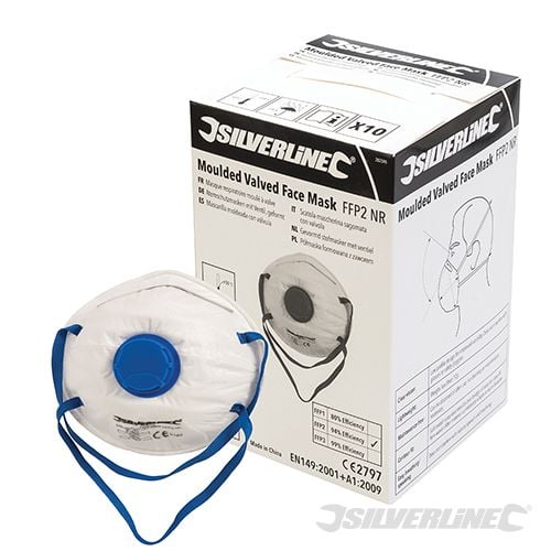 Silverline Moulded Valved Face Mask FFP2 NR Display Box 10pk FFP2 NR - 282590 - 282590 - Silverline - Trade Counter Direct