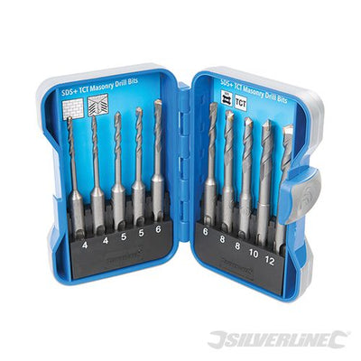 Silverline SDS Plus TCT Masonry Drill Bit Set 10pce 4 - 12mm - 628645 - 628645 - Silverline - Trade Counter Direct