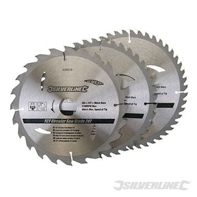 Silverline TCT Circular Saw Blades 24, 40, 48T 3pk 205 x 30 - 25, 18, 16mm Rings - 408979 - 408979 - Silverline - Trade Counter Direct