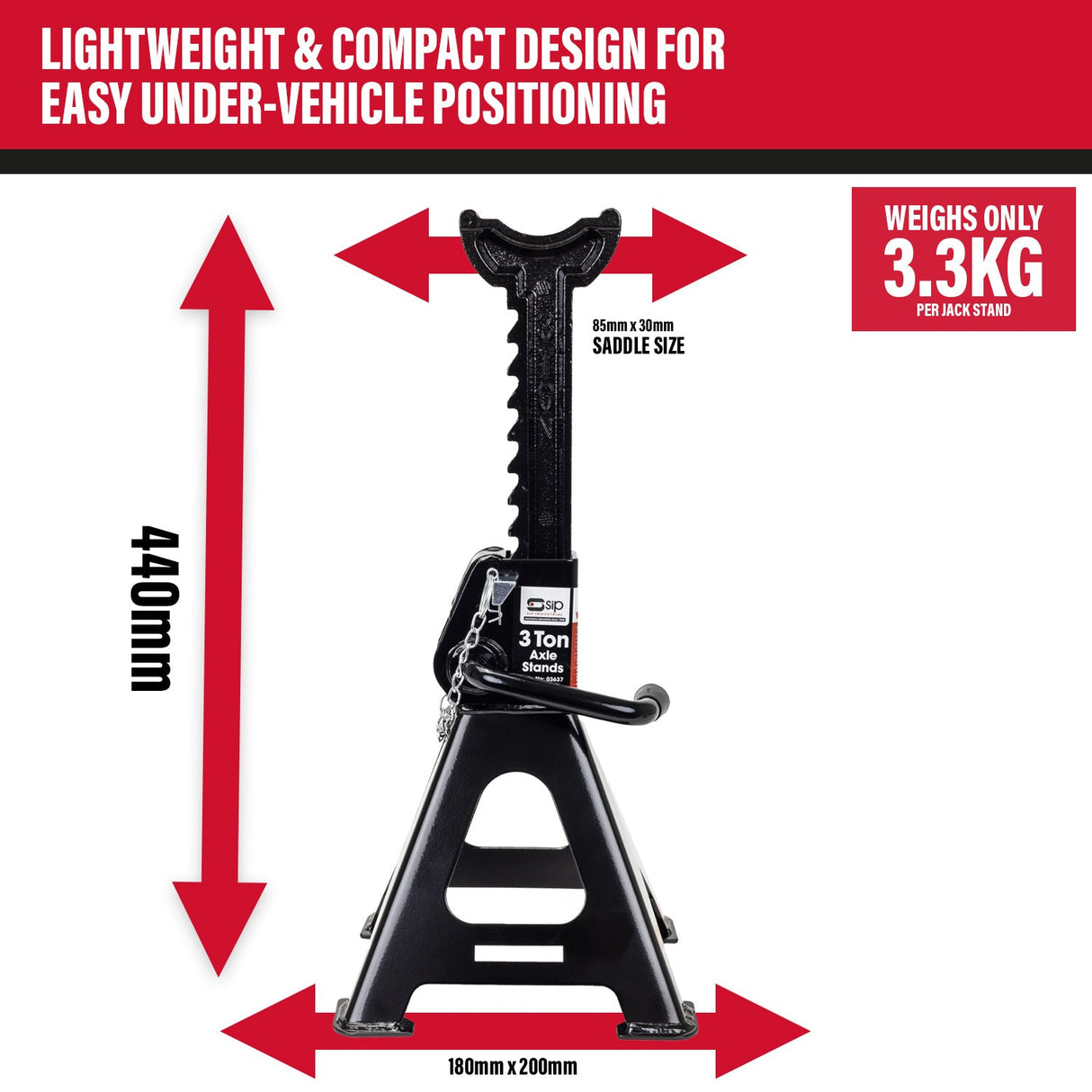 SIP 3 Ton Ratchet Jack Stands - SIP-03637 - SIP Tools UK - Trade Counter Direct