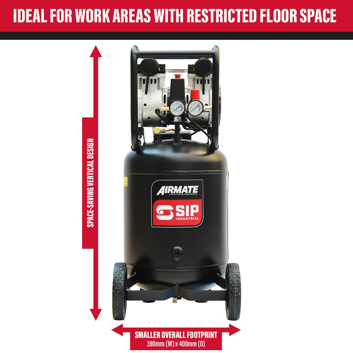 SIP DD 2hp 50ltr Low Noise Oil-Free Vertical Direct Drive Compressor - SIP-05483 - SIP Tools UK - Trade Counter Direct