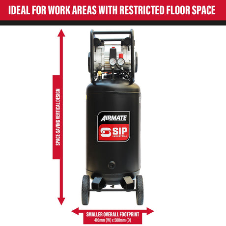 SIP DD 3hp 100ltr Low Noise Oil-Free Vertical Direct Drive Compressor - SIP-05484 - SIP Tools UK - Trade Counter Direct