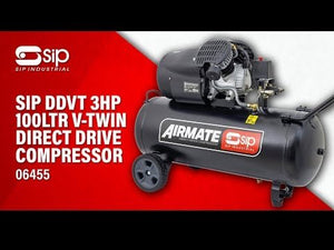 SIP DDVT 3hp 100ltr V - Twin Direct Drive Compressor - SIP-06455 - SIP Tools UK - Trade Counter Direct