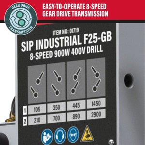 SIP Industrial F25-GB 8-Speed 900w 400v Floor Pillar Drill - SIP-01719 - SIP Tools UK - Trade Counter Direct