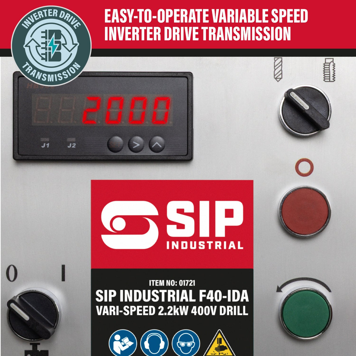SIP Industrial F40-IDA Vari-Speed 2.2kW 400v Floor Pillar Drill - SIP-01721 - SIP Tools UK - Trade Counter Direct