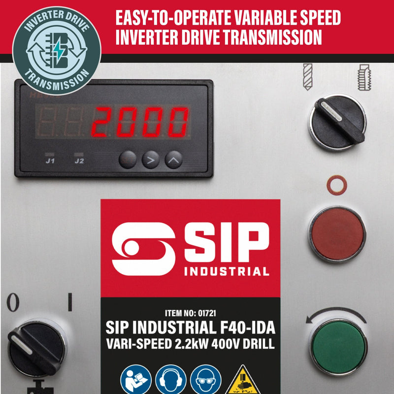 SIP Industrial F40-IDA Vari-Speed 2.2kW 400v Floor Pillar Drill - SIP-01721 - SIP Tools UK - Trade Counter Direct