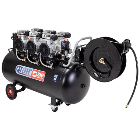 SIP QT AIR DD 4.5hp 150ltr Ultra Low Noise Compressor & Hose Reel Package - SIP-05497AHR15 - SIP Tools UK - Trade Counter Direct